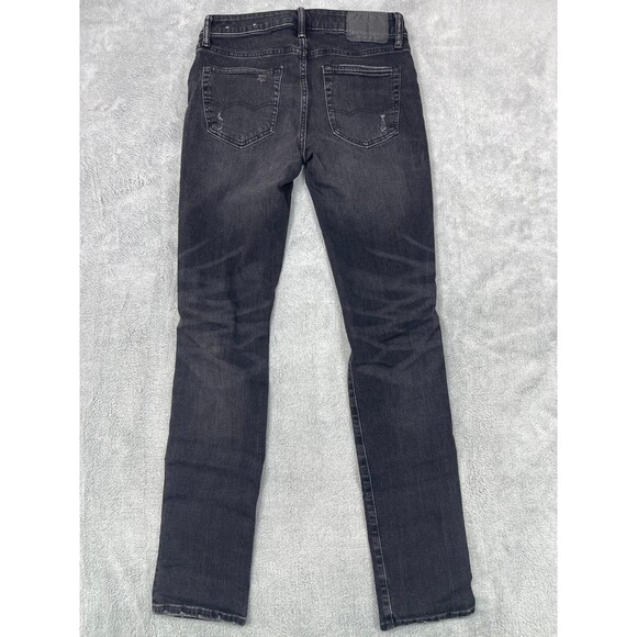 American Eagle Outfitters Mens 30x34 Black Denim Stretch Distressed Straight Leg - Picture 5 of 13